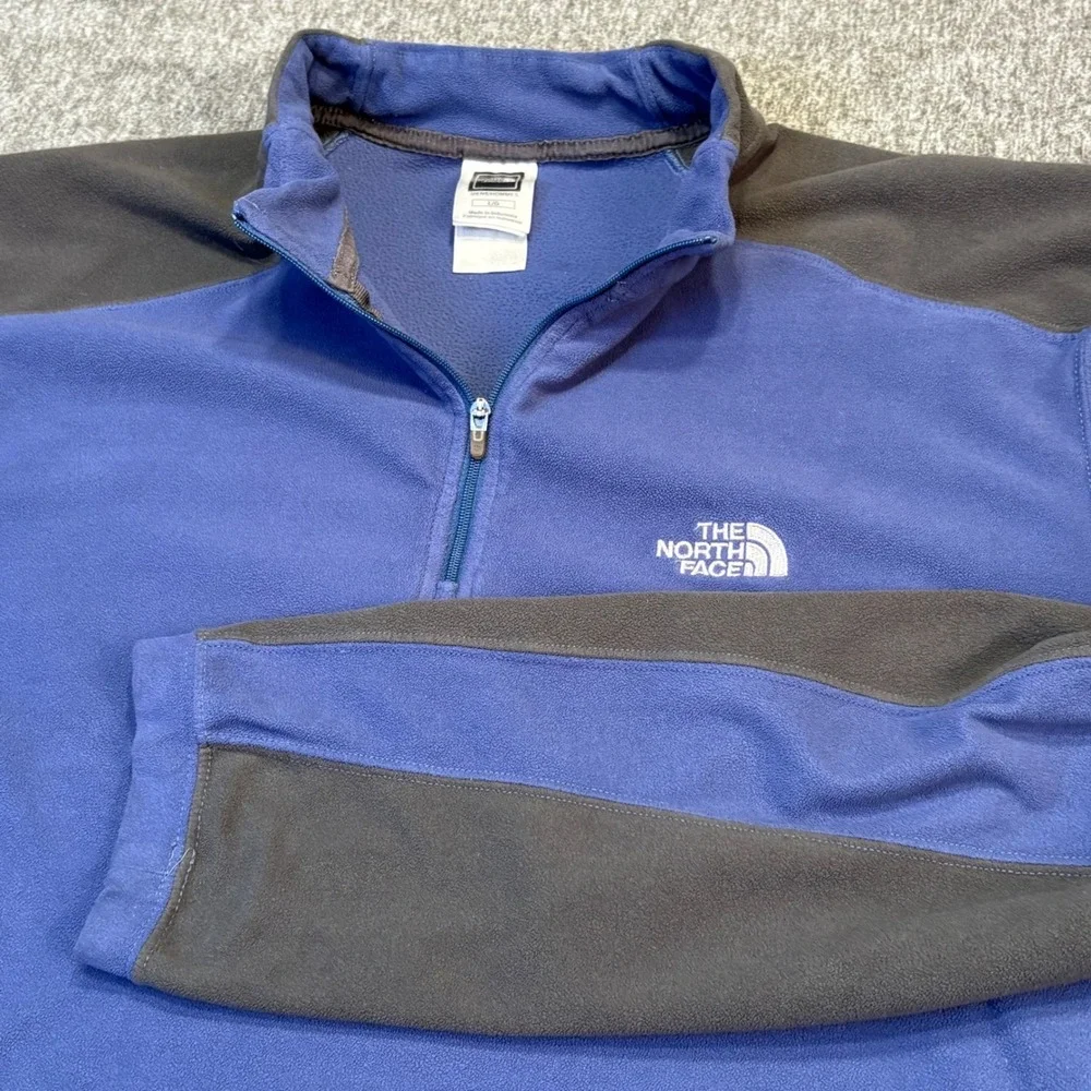 The North Face Mens Pullover‎ Fleece Quarter Zip Gray Blue Large